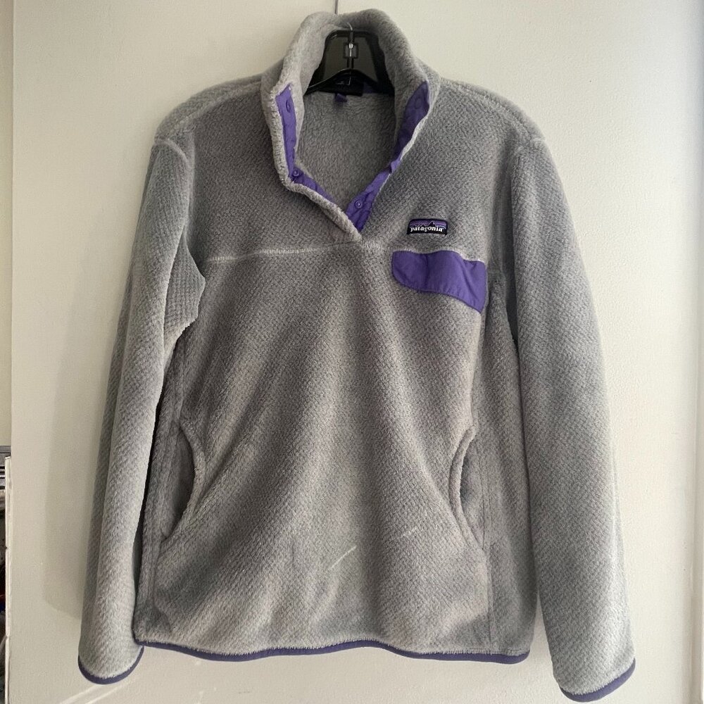 Patagonia Womens Retool Beige/Purple Pullover Fleece with Snap Buttons